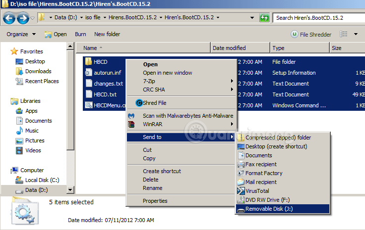 Copy tất cả file Hirens.Boot.CD.15.2.iso vào USB