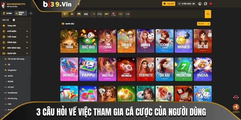 3 câu hỏi về việc tham gia cá cược của người dùng